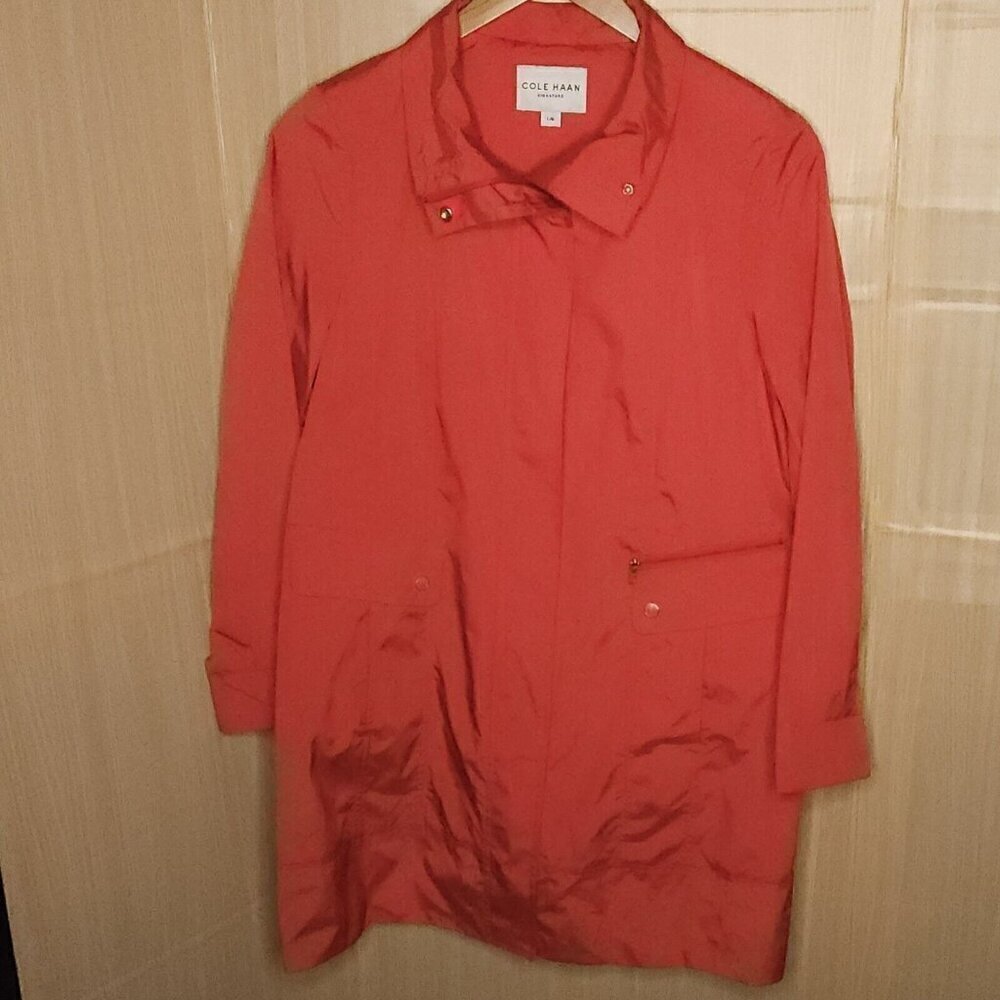 Cole Haan Salmon Pink Long Trench Windbreaker Rain Coat Large